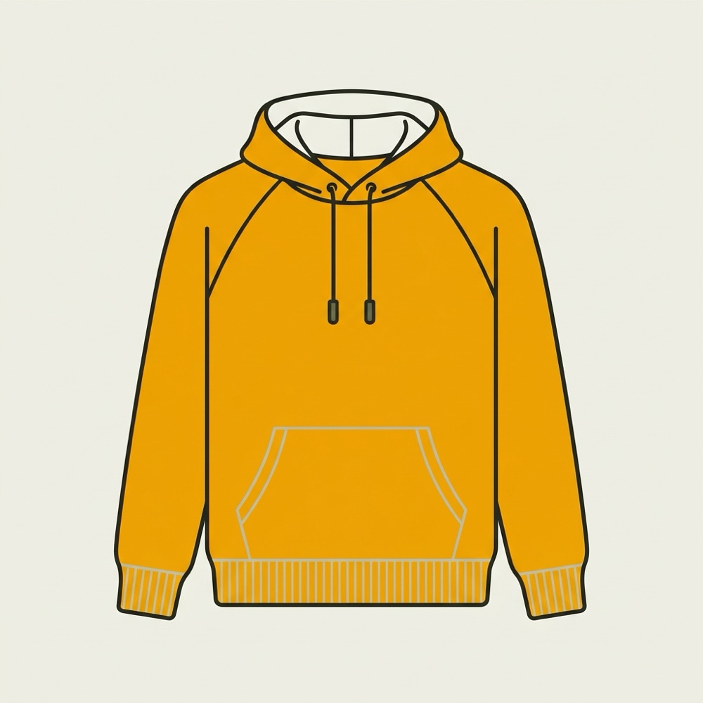 Blank mustard-yellow hooded warm-up top, print-ready